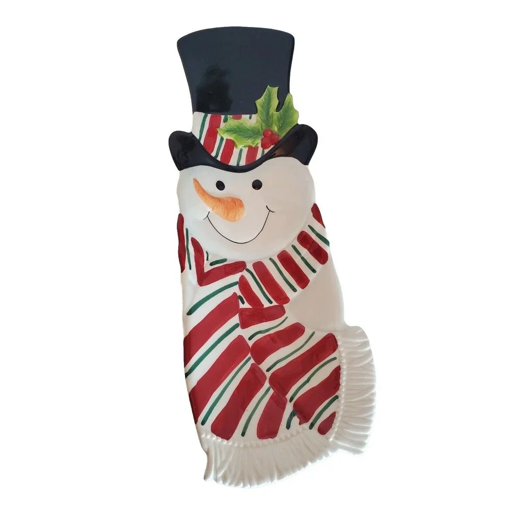FITZ AND FLOYD Snack Therapy Snowman Server Tray Dish Plate Platter Holiday